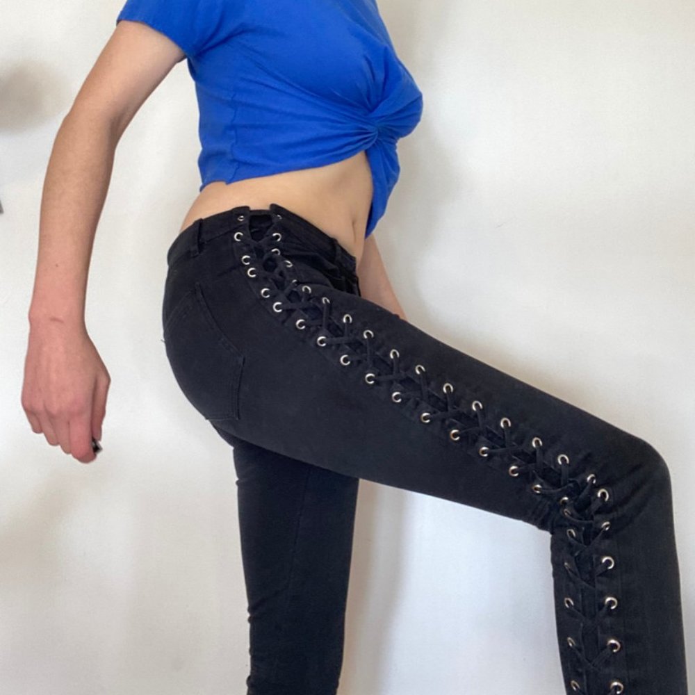 ALC Black skinny Pants with grommet ties